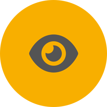 Grey eye icon on a round orange background