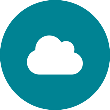 White cloud icon on a round teal background