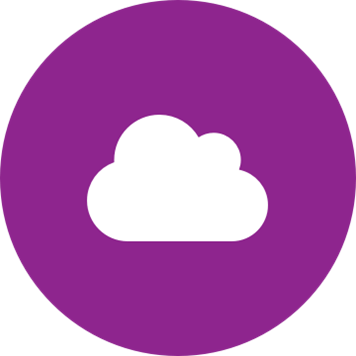 White cloud icon on a round purple background