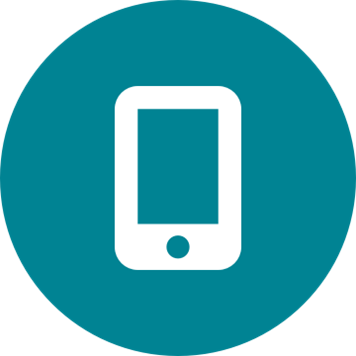 White smartphone icon on a round teal background