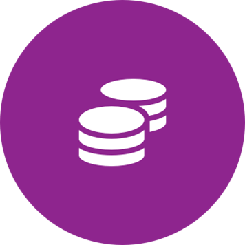 White coins icon on a round purple background