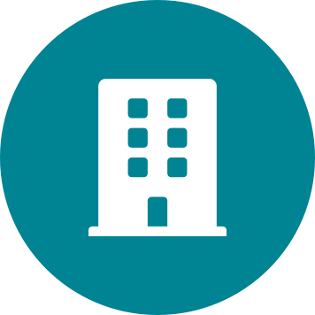 Office building icon on a circular teal background