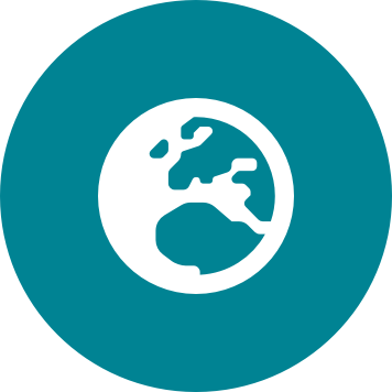 Globe icon on a circular teal background