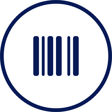 Dark blue barcode icon on a white background