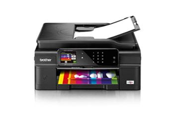 Brother printer with document face-down in input tray and colour document in output tray
