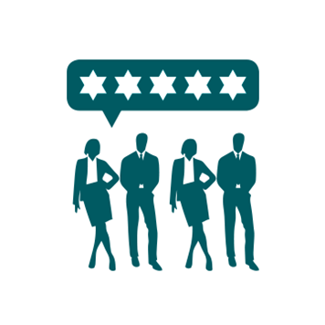 Icon of four people and four stars to illustrate a review