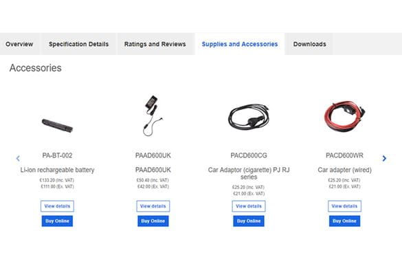 Screenshot of supplies and accessories tab showing four Brother mobile printer accessories