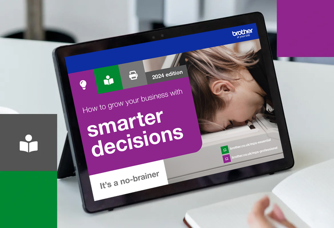 Showing a Brother Smarter Business Decision Guide 2024 on a tablet