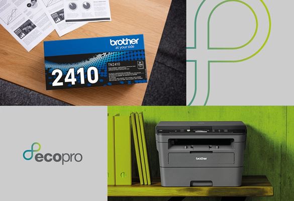 Tiled images displaying a Brother printer, the EcoPro logo, and a box of supplies