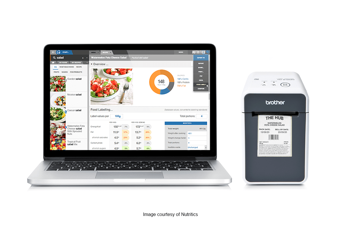 menu management system being used with a brother label printer 