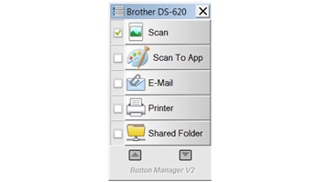 Screen shot of Button Manager V2 software on Brother DS-620 portable document scanner