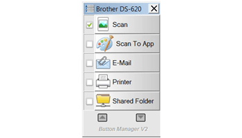 Screen shot of Button Manager V2 software on Brother DS-620 portable document scanner