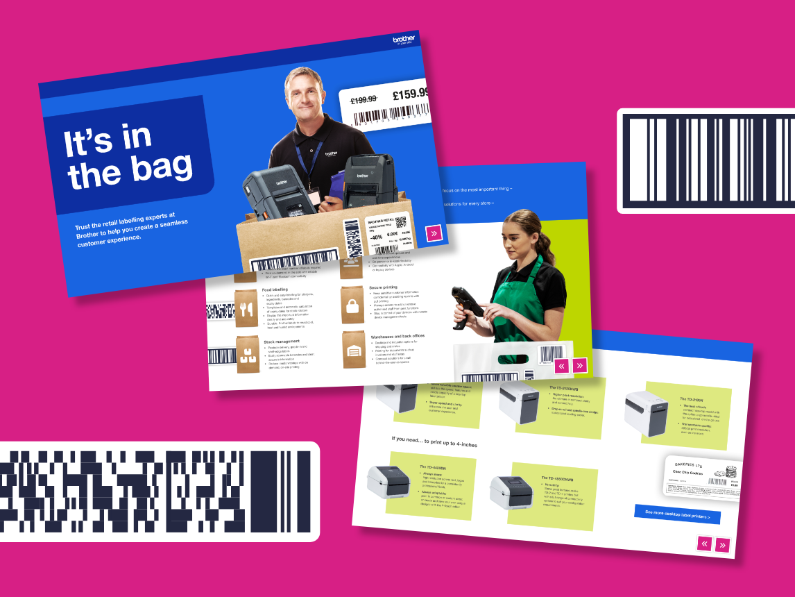 Page previews from the fact sheet download on a barcode illustrated crimson background