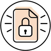 Circular icon with illustration of a pad-lacked document to represent enhanced security