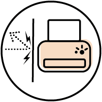 Circular icon with illustration of a printer blocking incoming data to represent identifying and intercepting sensitive information