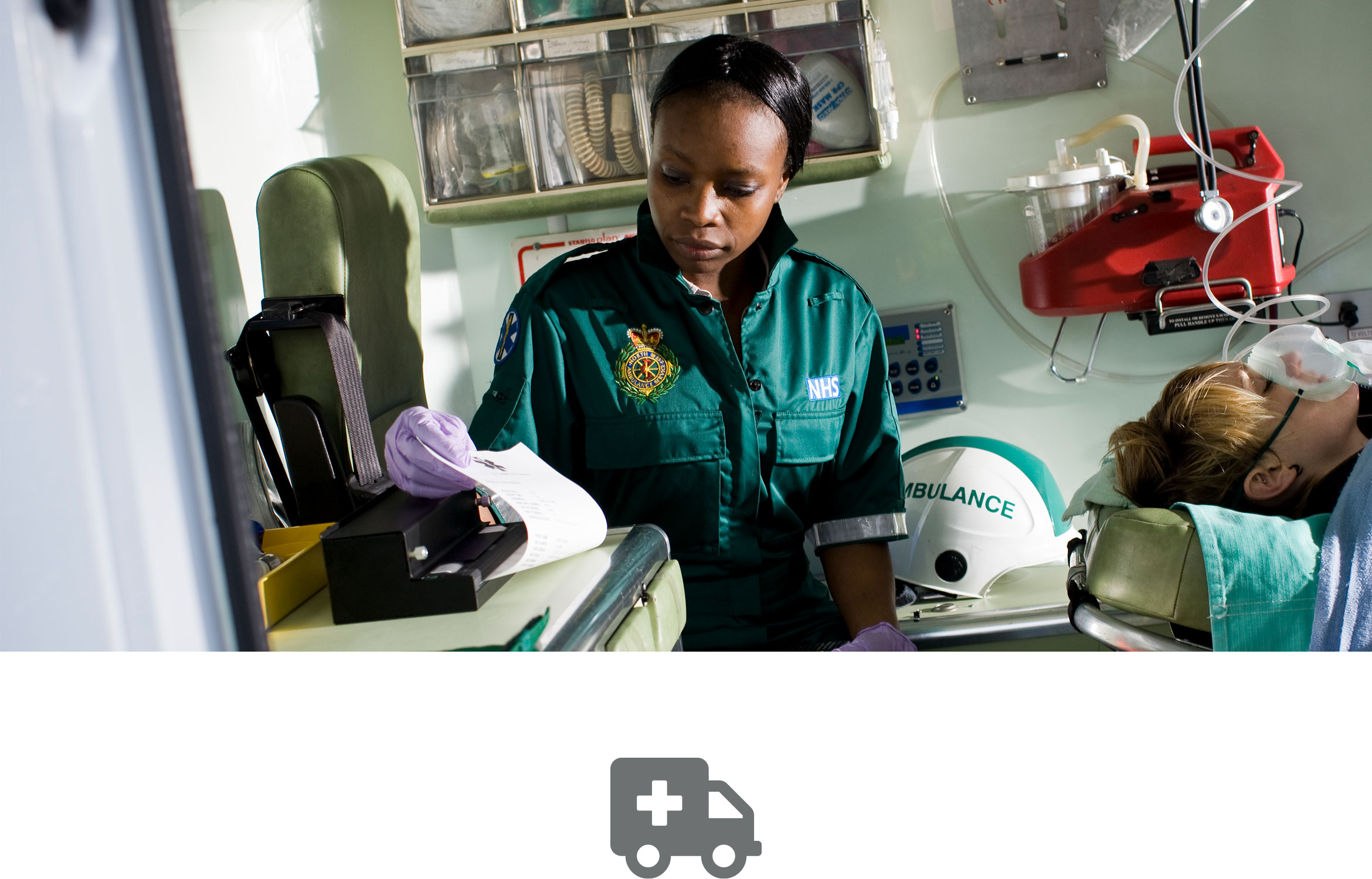 Patient record being printed on a PJ Brother portable printer by an paramedic in ambulance