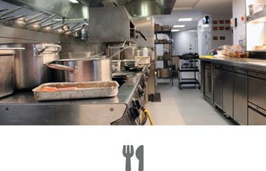 An empty, clean commercial kitchen