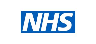 White NHS logo on blue background