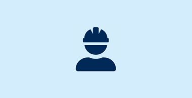 Blue work person icon on light blue background