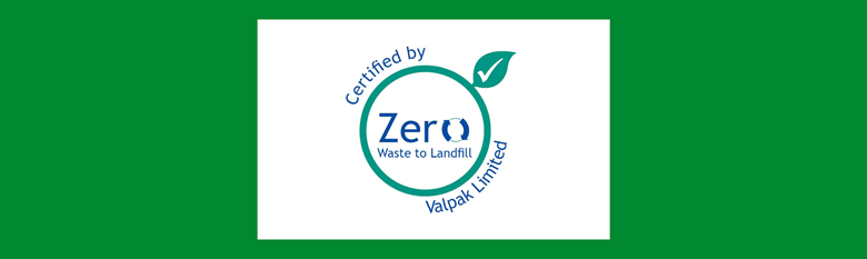Zero Waste to Landfill Certified by Valpak accreditation on green background