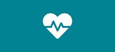 White heart pulse icon on a teal background