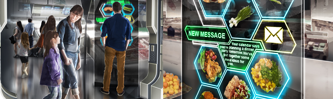 A customer receives personalised message on screen inside the high-tech retail store of the future.