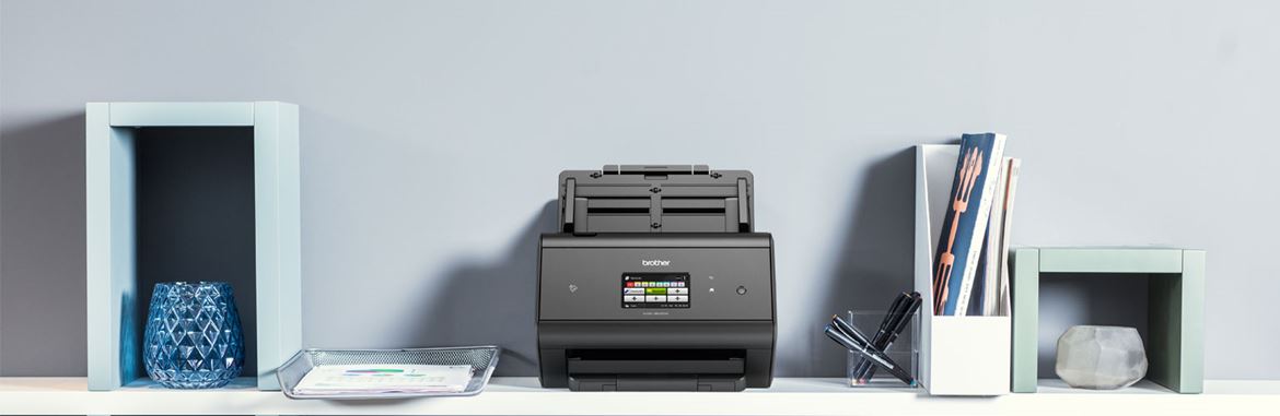 ADS3600W scanner on a shelf in an office