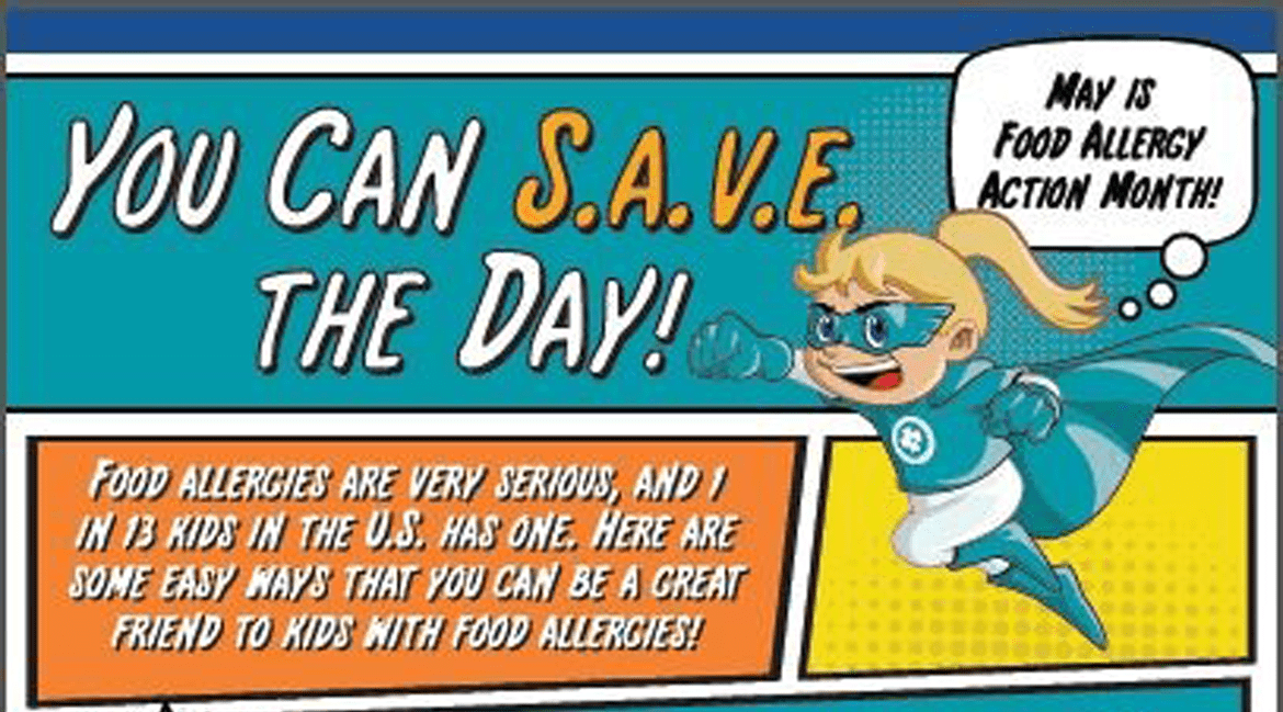 image showing food allergy comic in article about disaster planning for schools using printed materials