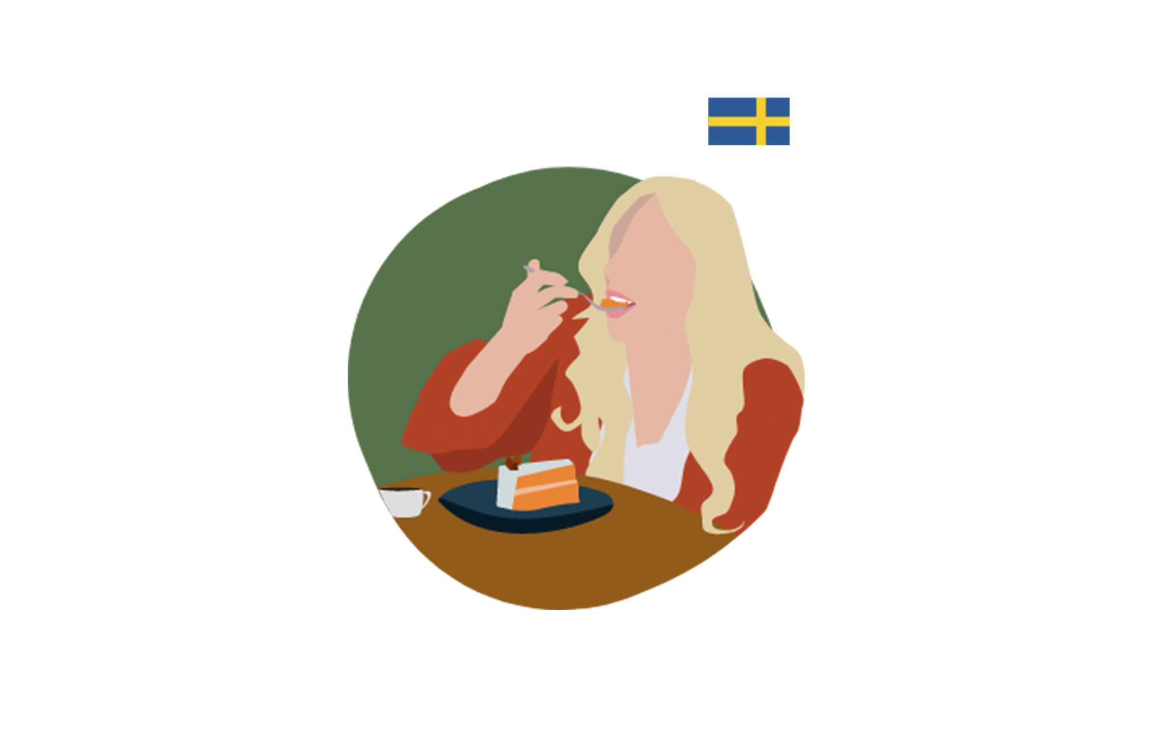 illustration of a woman eating a slice of cake