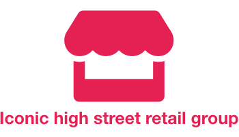 Crimson high street retail store icon on white background