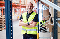 warehouse employee wearing a hi vis jacket