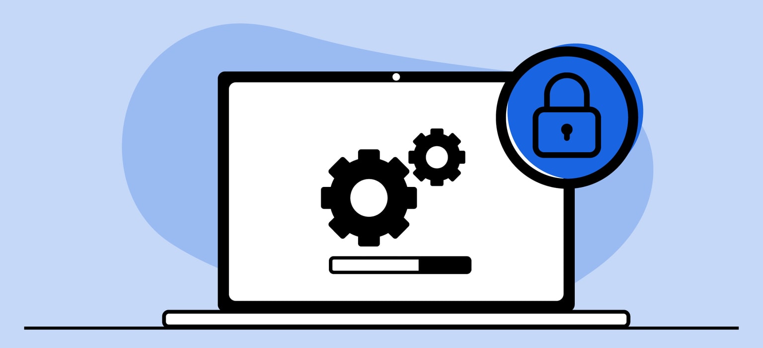 Illustration of a system update in progress on a notebook computer to represent digitally signed firmware