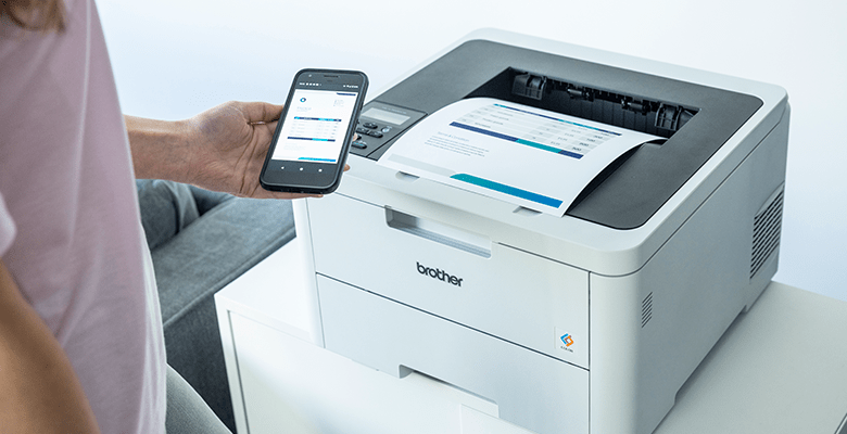 Close-up of someone printing a document from a smartphone in an SMB environment
