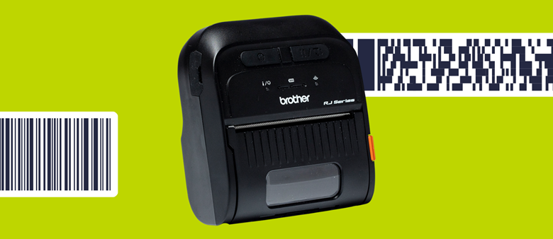Brother mobile label printer on a green background