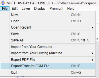 image showing Brother CanvasWorkspace dropdown menu