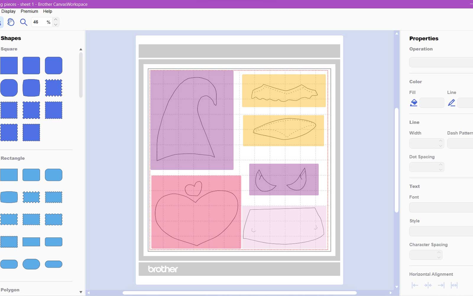 Screenshot of cutting mat with different colour blocks