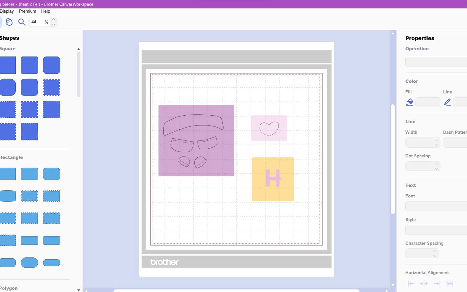 Capture d'écran du tapis de découpe avec des blocs de différentes couleurs