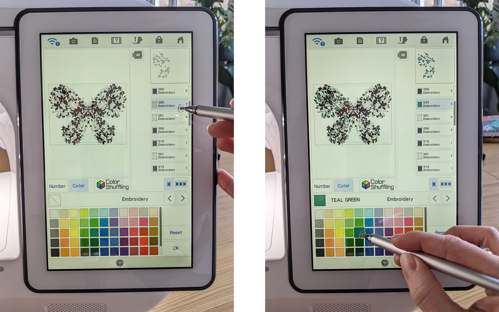Changer la couleur de la broderie avec le mélange manuel des couleurs sur l'écran XP3