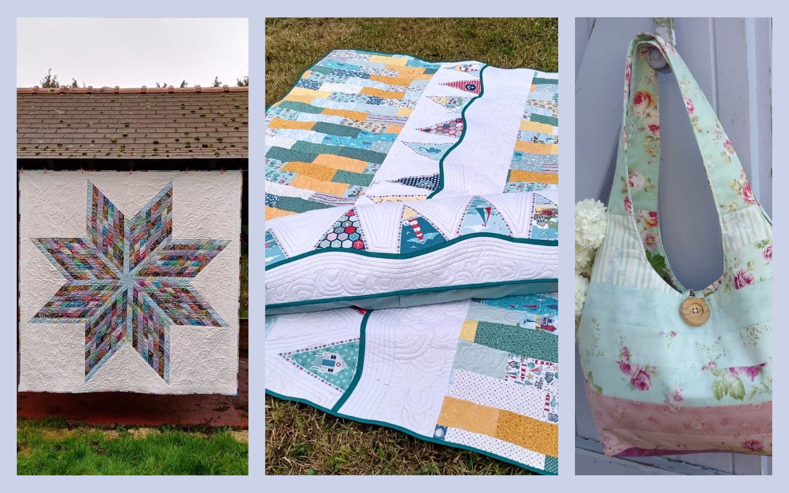 two quilts and a patchwork bag