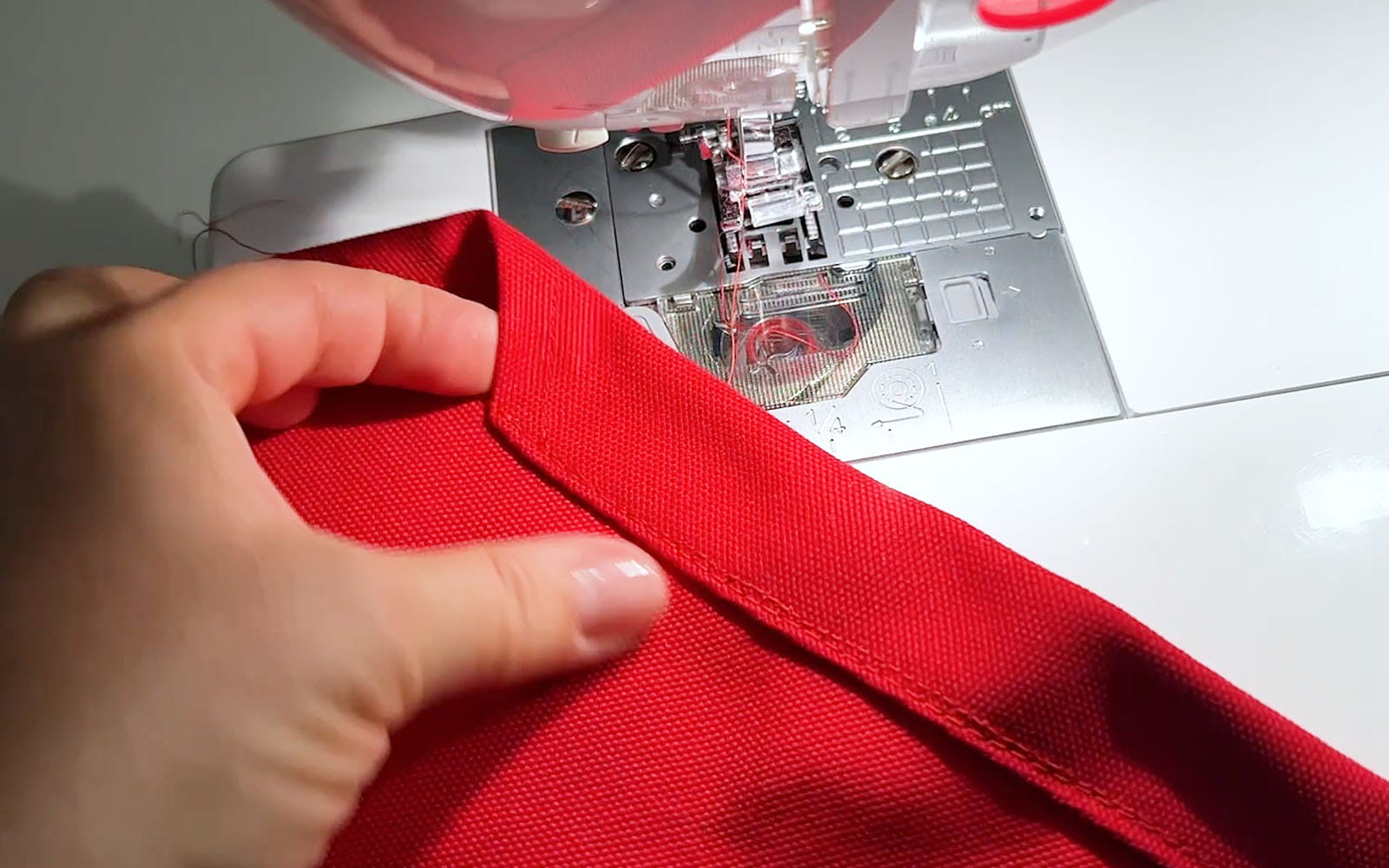 Showing fold on red fabric
