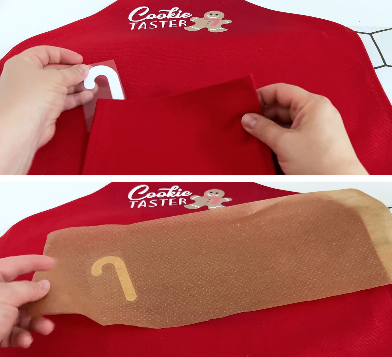 Placing candy cane and cover with baking paper