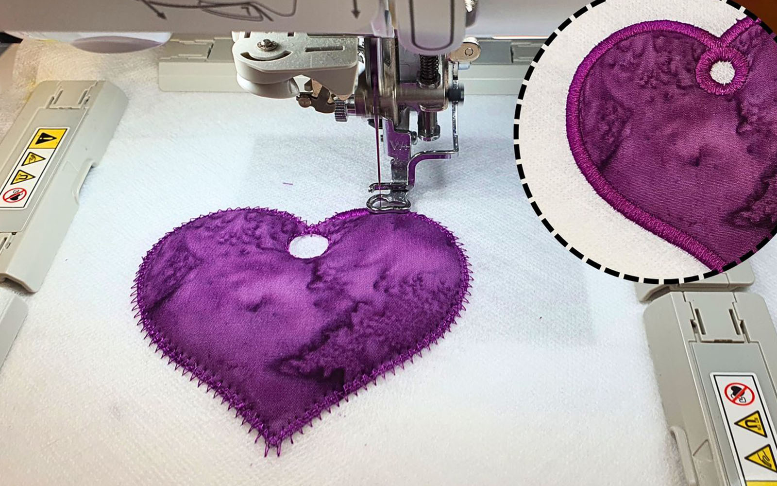 Purple heart embroidered on embroidery machine
