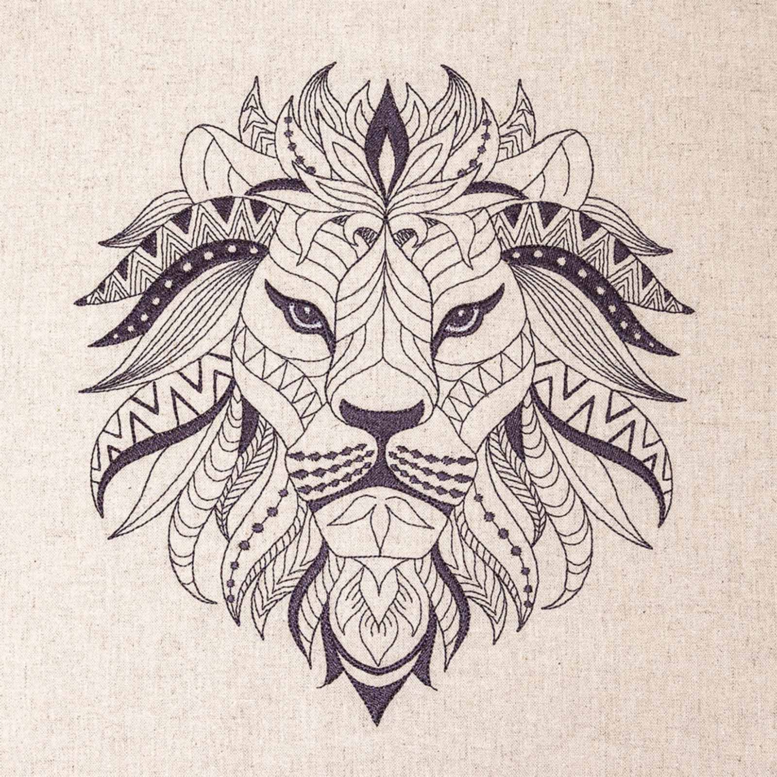 zentangle lion face embroidery pattern on beige