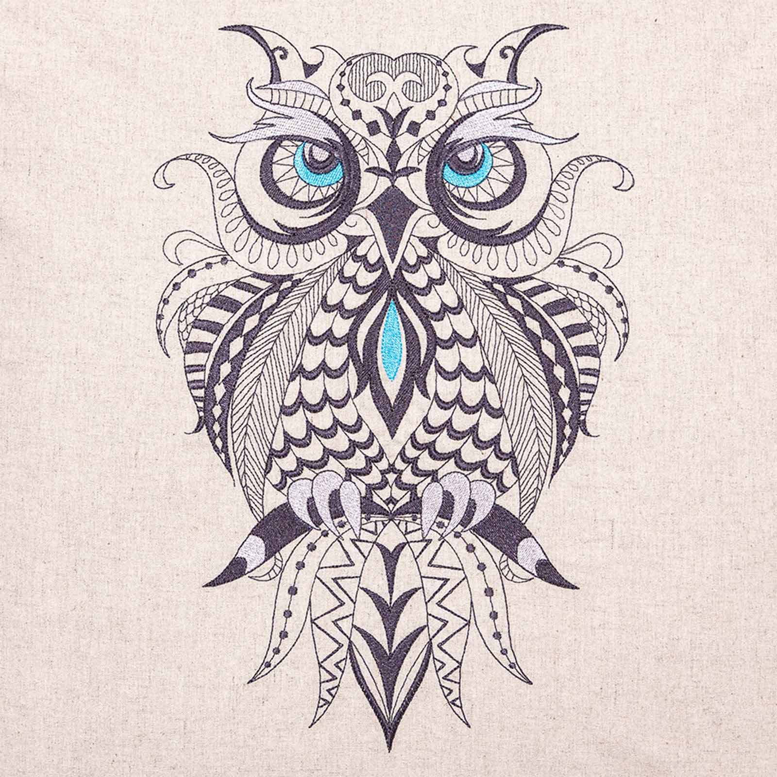 zentangle drawing owl embroidery pattern on beige