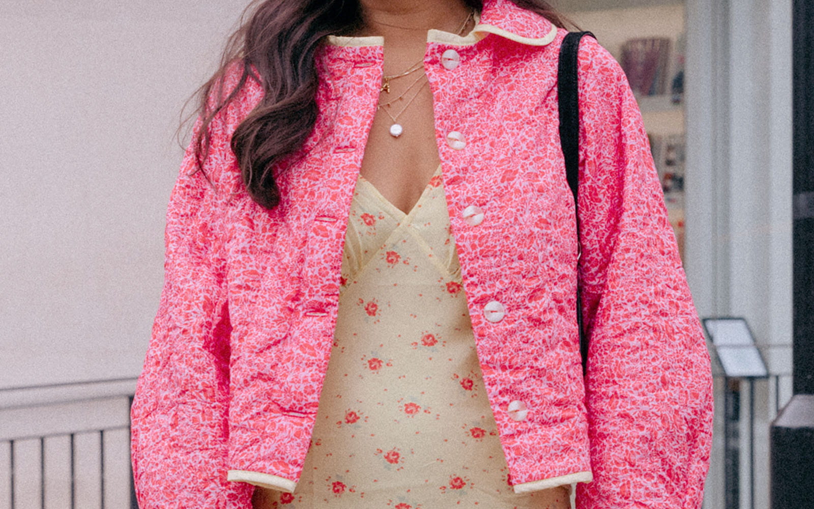 Close up of woman wearing a pink jacket
