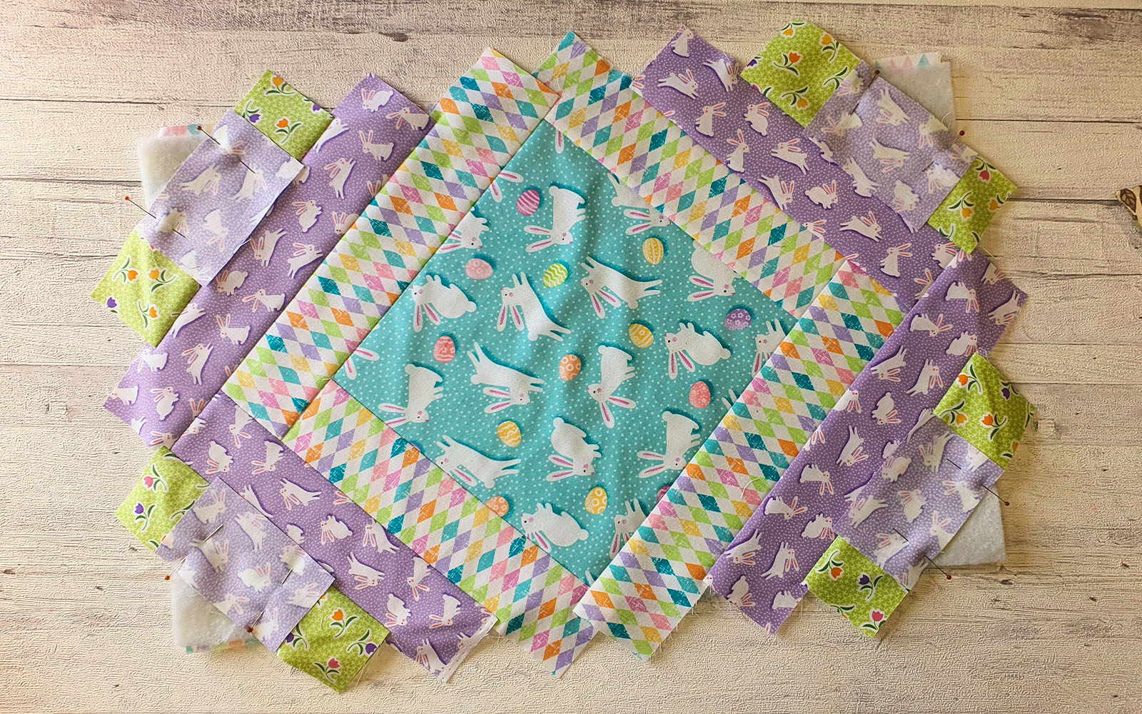 quilted Easter placemat with pinned corners