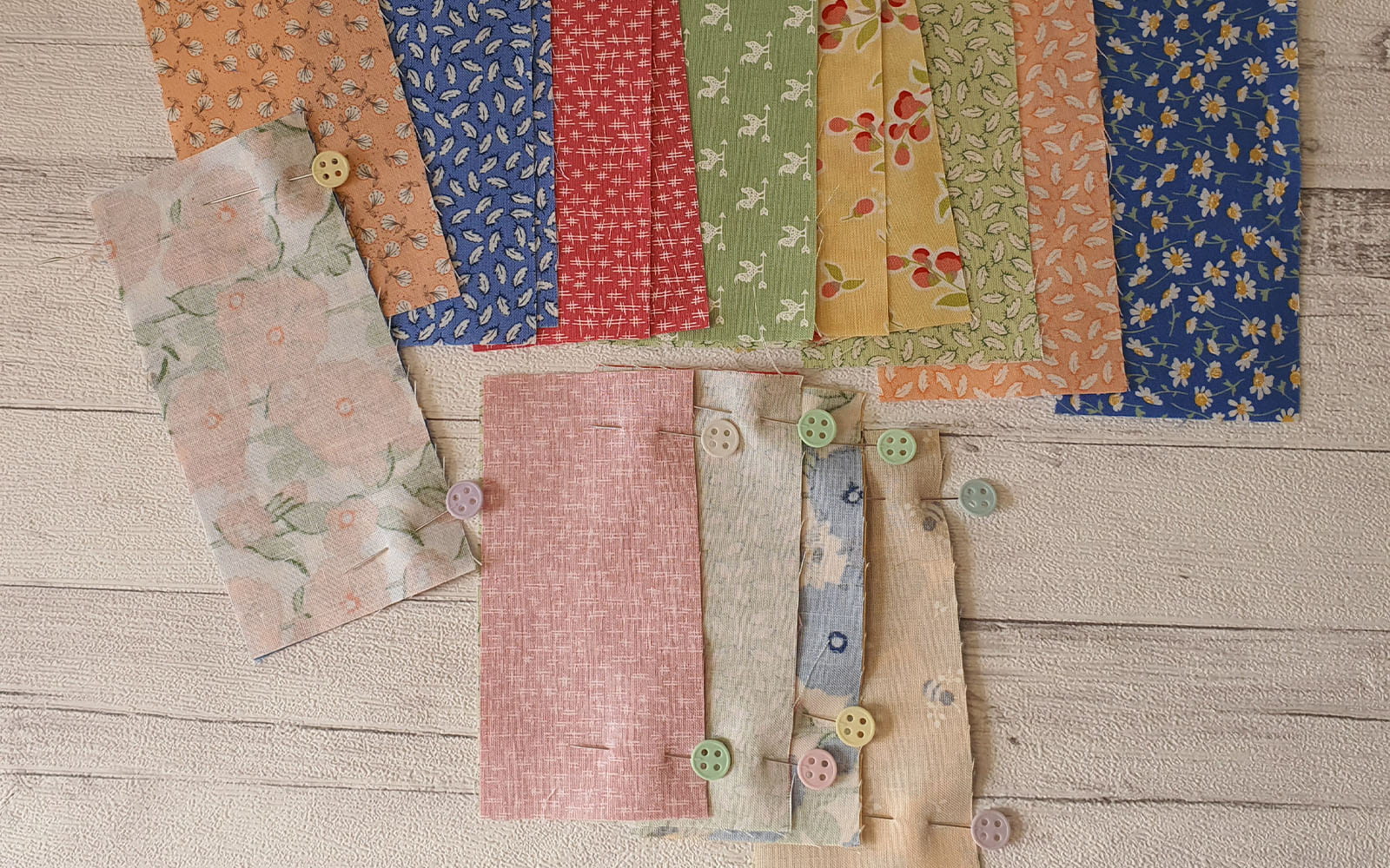 Cut pieces of the different fabrics