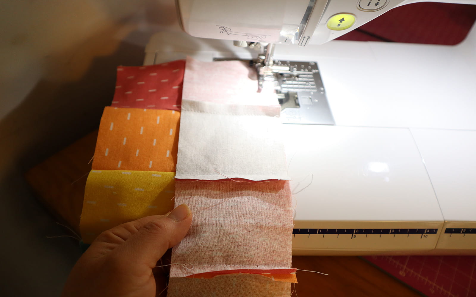 Sewing multiple strips of fabric together on sewing machine