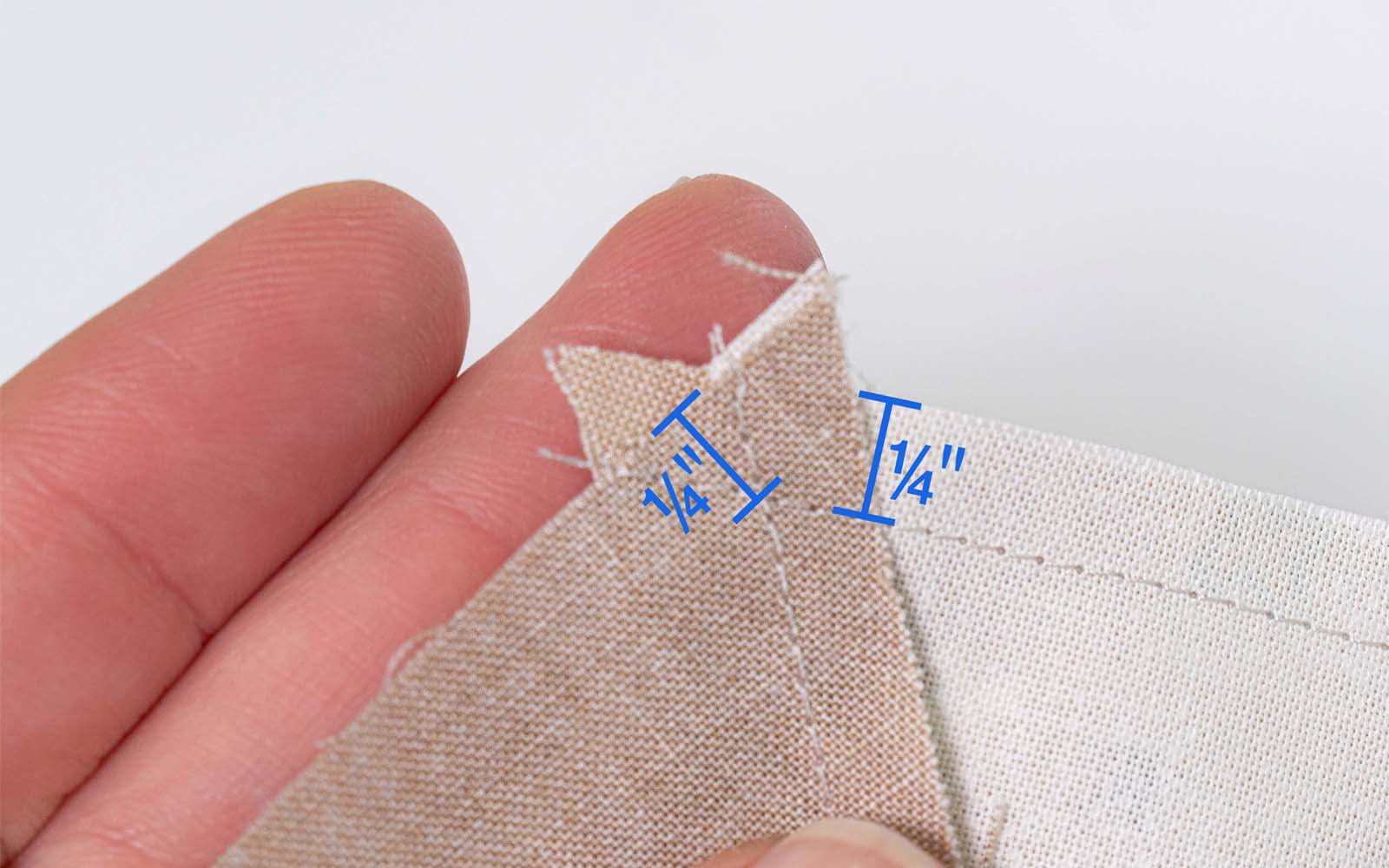 Triangles of fabric with measurements