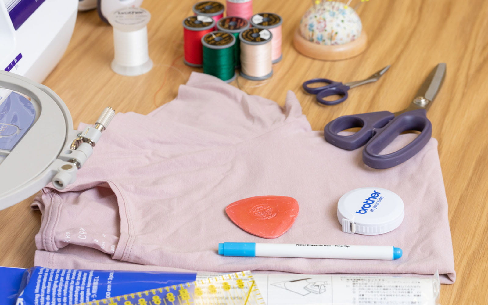 Sewing materials laid on table